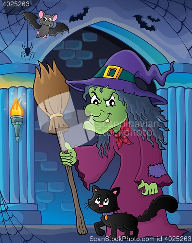 Image of Witch with cat and broom theme image 5