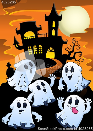Image of Ghosts near haunted house theme 1