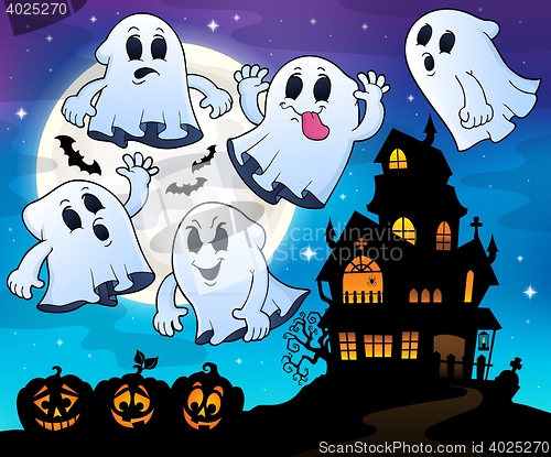 Image of Ghosts near haunted house theme 4