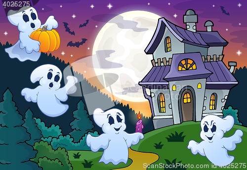 Image of Ghosts near haunted house theme 3