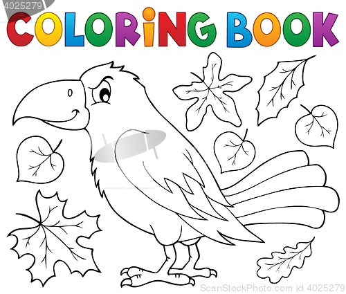 Image of Coloring book with crow and leaves