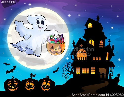 Image of Halloween ghost near haunted house 2