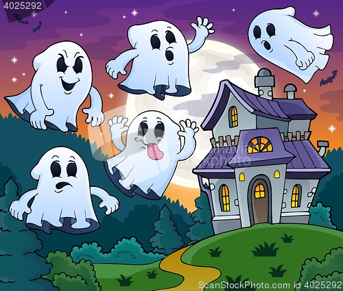 Image of Ghosts near haunted house theme 2