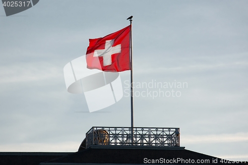 Image of Swiss Flag In The Wind
