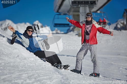 Image of Skiers having a rest