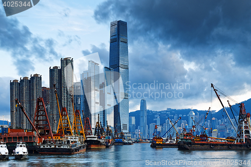 Image of Hong Kong Harbor with cargo ship