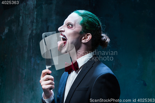 Image of Bloody Halloween theme: crazy joker face