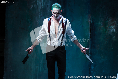 Image of Bloody Halloween theme: crazy joker face