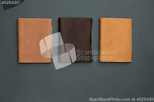 Image of Office desk table with notebooks