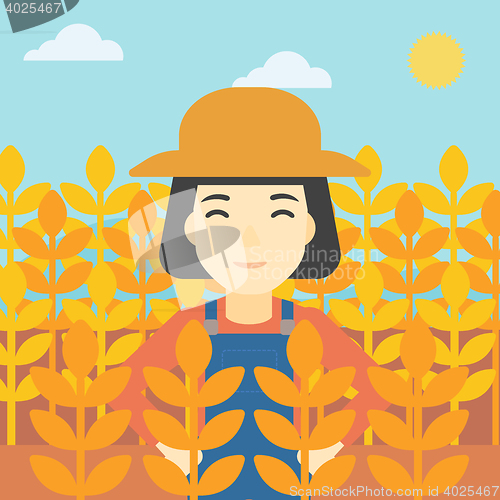 Image of Farmer in wheat field vector illustration.