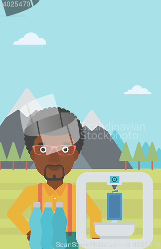 Image of Man with three D printer vector illustration.