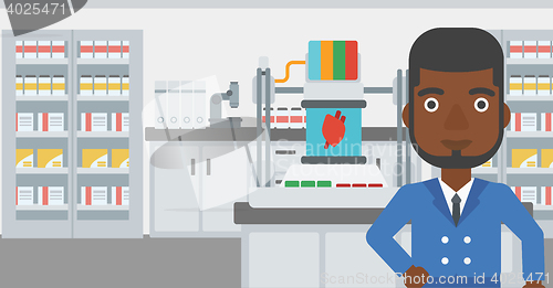 Image of Man with three D printer vector illustration.