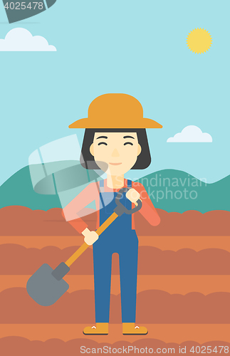 Image of Female farmer with shovel vector illustration.