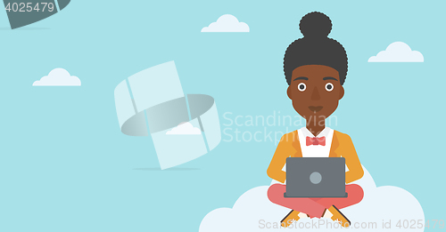 Image of Woman using cloud computing technology.