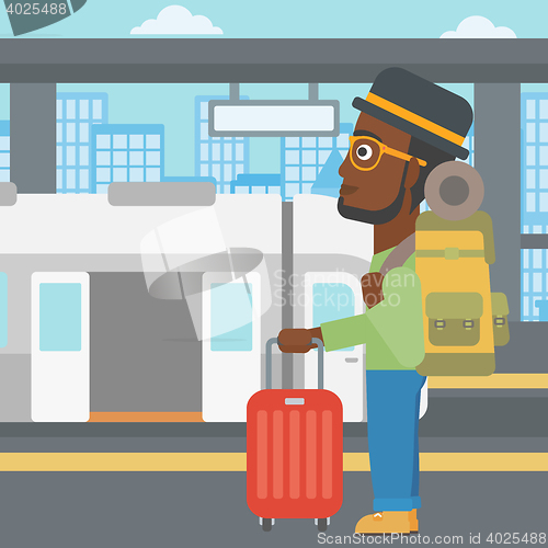 Image of Man at the train station vector illustration.