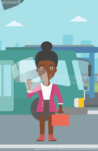 Image of Woman travelling by bus vector illustration.