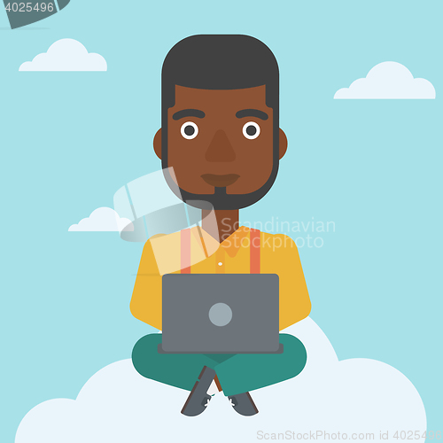 Image of Man using cloud computing technology.