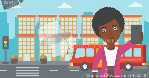Image of Woman making selfie vector illustration.