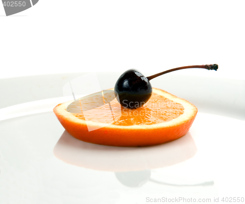 Image of orange&cherry on a plate