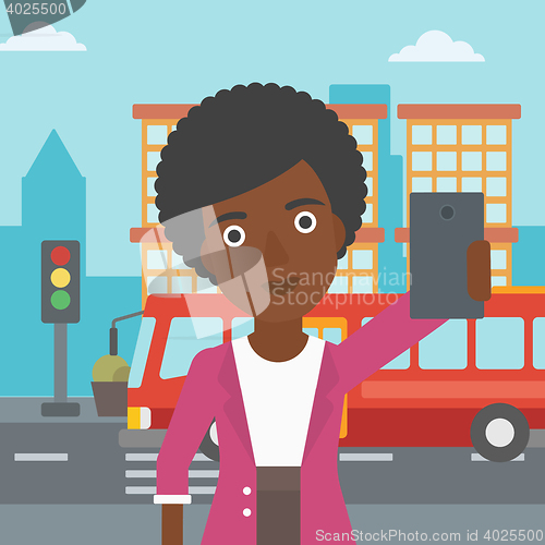 Image of Woman making selfie vector illustration.