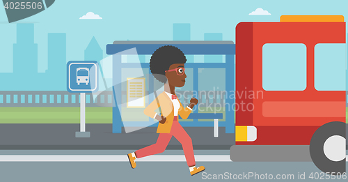 Image of Latecomer woman running for the bus.