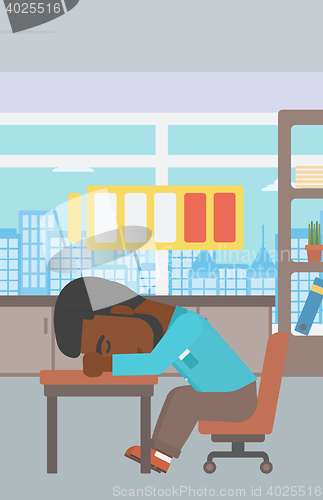 Image of Man sleeping at workplace vector illustration.
