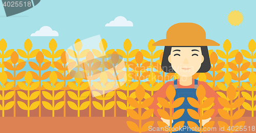 Image of Farmer in wheat field vector illustration.