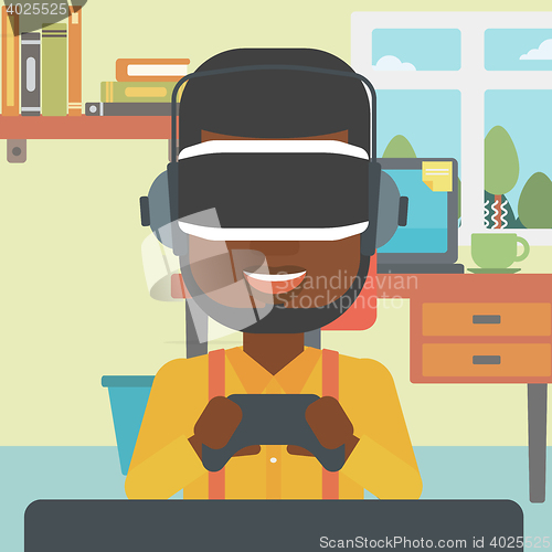 Image of Man wearing virtual reality headset.