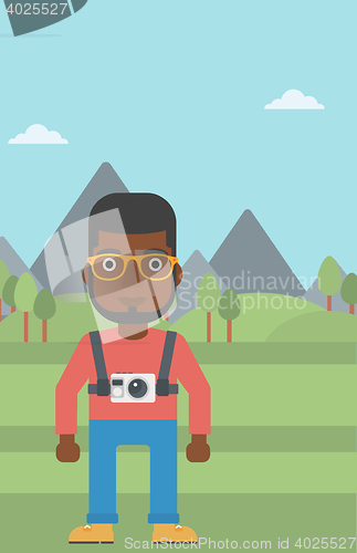 Image of Man with camera on chest vector illustration.