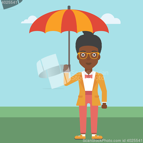 Image of Business woman with umbrella vector illustration.