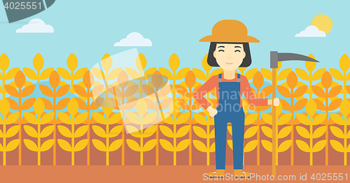 Image of Female farmer with scythe vector illustration.