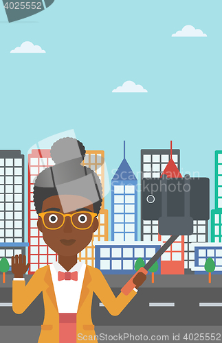 Image of Woman making selfie vector illustration.