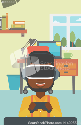 Image of Man wearing virtual reality headset.