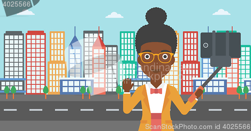 Image of Woman making selfie vector illustration.