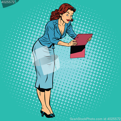 Image of Woman photographed on a tablet
