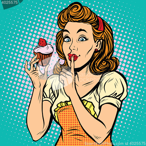 Image of Retro woman with cupcake