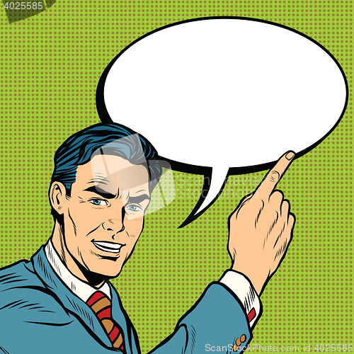 Image of advertising businessman pointing finger