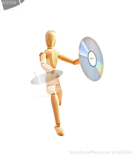 Image of wood mannequin with CD-rom