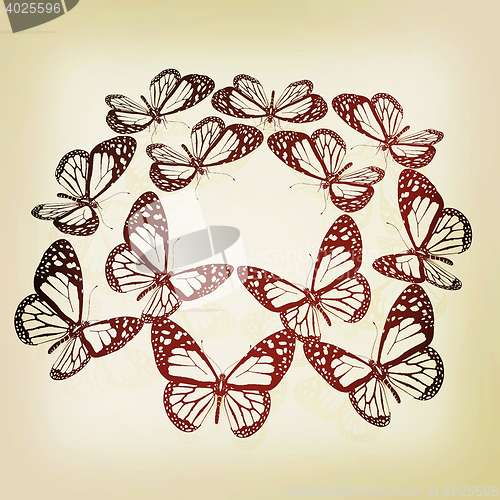 Image of beauty butterflies. 3D illustration. Vintage style.