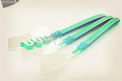 Image of Toothbrushes. 3D illustration. Vintage style.