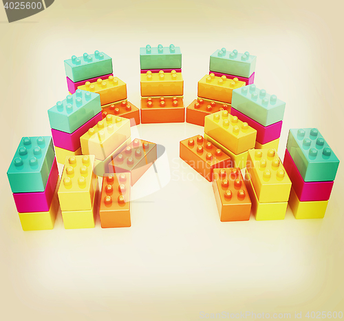 Image of Building blocks on white . 3D illustration. Vintage style.