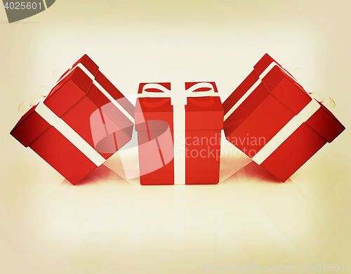 Image of Bright christmas gifts. 3D illustration. Vintage style.