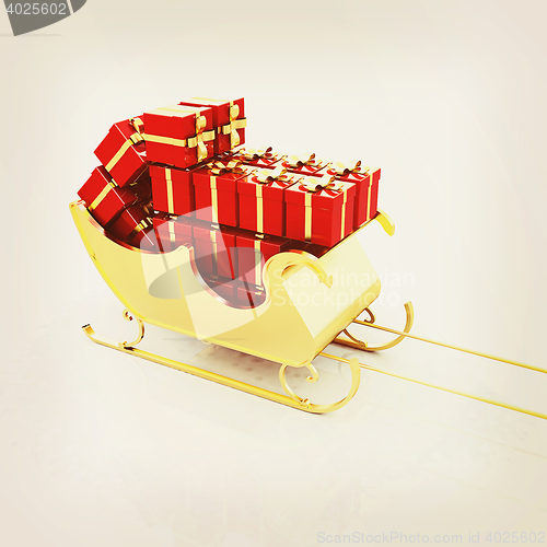 Image of Christmas Santa sledge with gifts. 3D illustration. Vintage styl