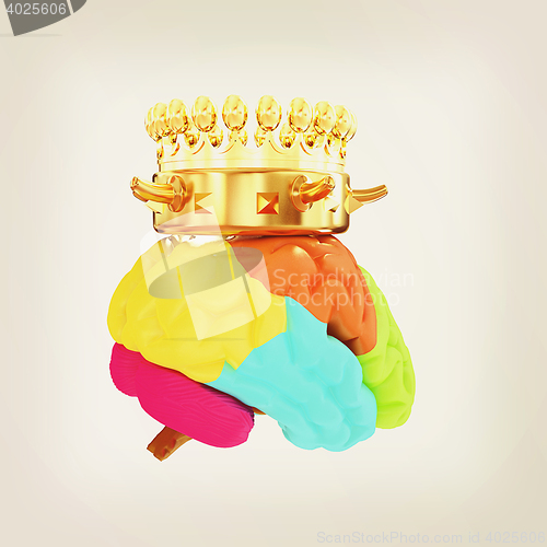 Image of Gold Crown on the brain. 3D illustration. Vintage style.