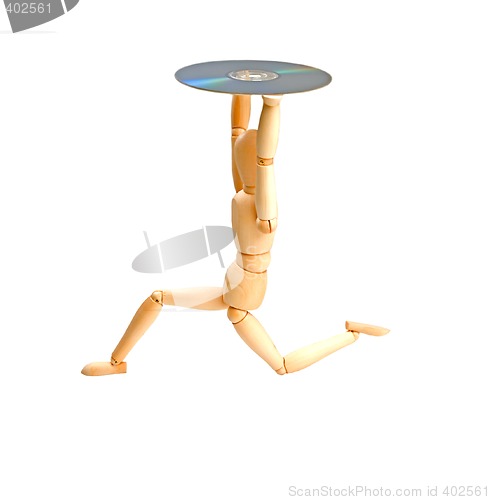 Image of wood mannequin with CD-rom