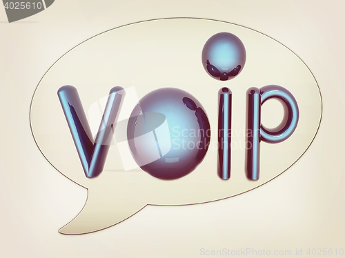 Image of messenger window icon and Blue metallic word VoIP . 3D illustrat