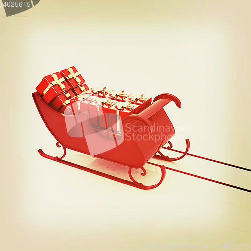 Image of Christmas Santa sledge with gifts. 3D illustration. Vintage styl