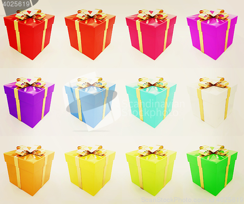 Image of Bright christmas gifts on a white background . 3D illustration. 