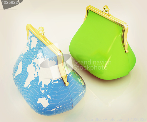 Image of Purse Earth and purses. On-line concept. 3D illustration. Vintag