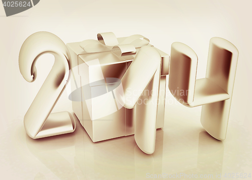 Image of Abstract 3d illustration of text 2014 with present box. 3D illus